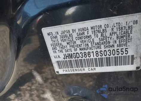 2008 Honda Fit Sport z USA, uszkodzony, nr VIN JHMGD38618S030555